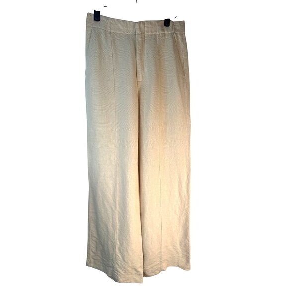 ZARA Womens Small Linen Beige Wide-Leg Pants - Picture 11 of 12